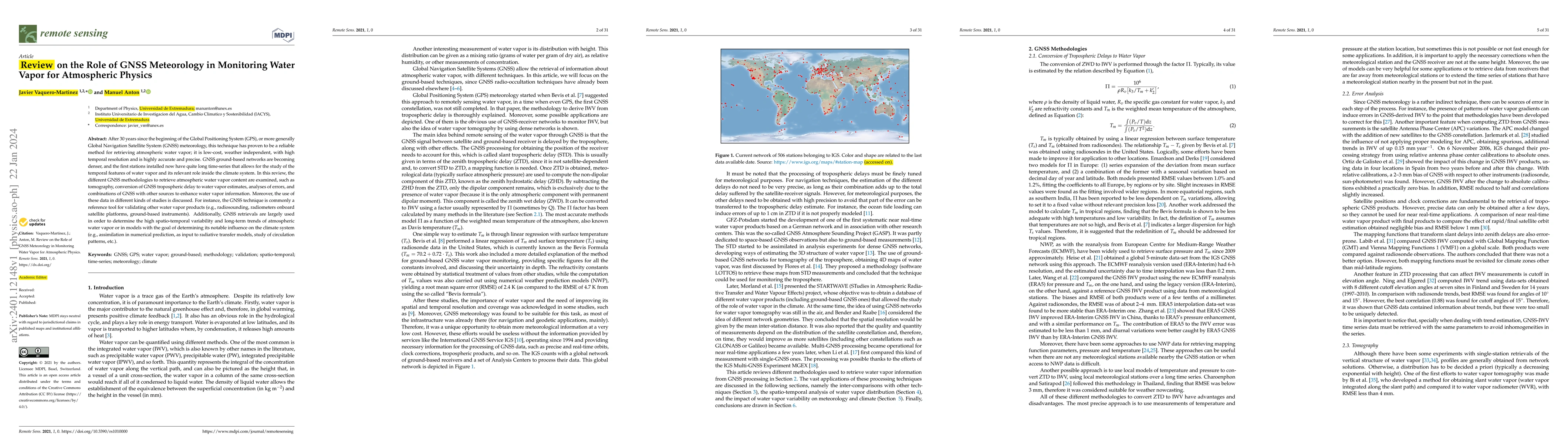 Thumbnail for Review on the Role of GNSS Meteorology in Monitoring Water Vapor for
  Atmospheric Physics