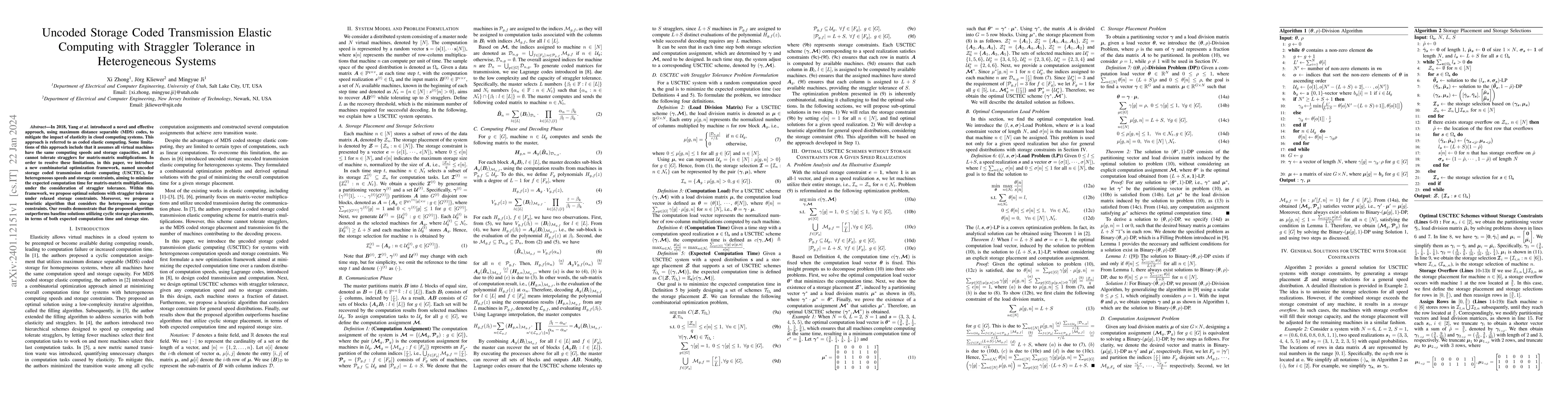 Thumbnail for Uncoded Storage Coded Transmission Elastic Computing with Straggler
  Tolerance in Heterogeneous Systems