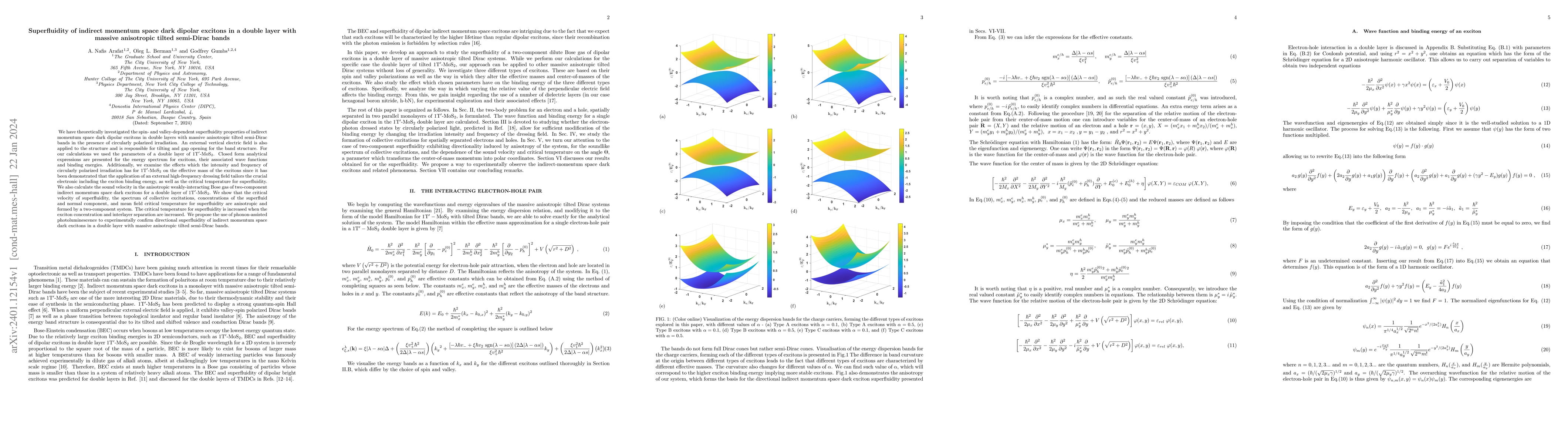 Thumbnail for Superfluidity of indirect momentum space dark dipolar excitons in a
  double layer with massive anisotropic tilted semi-Dirac bands