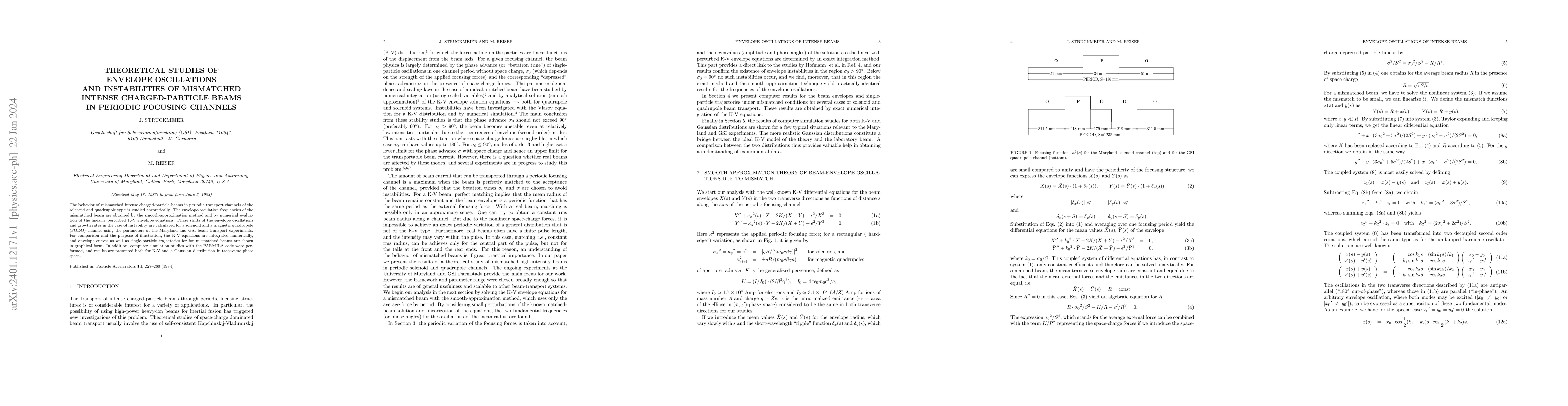 Thumbnail for Theoretical studies of envelope oscillations and instabilities of
  mismatched intense charged-particle beams in periodic focusing channels
