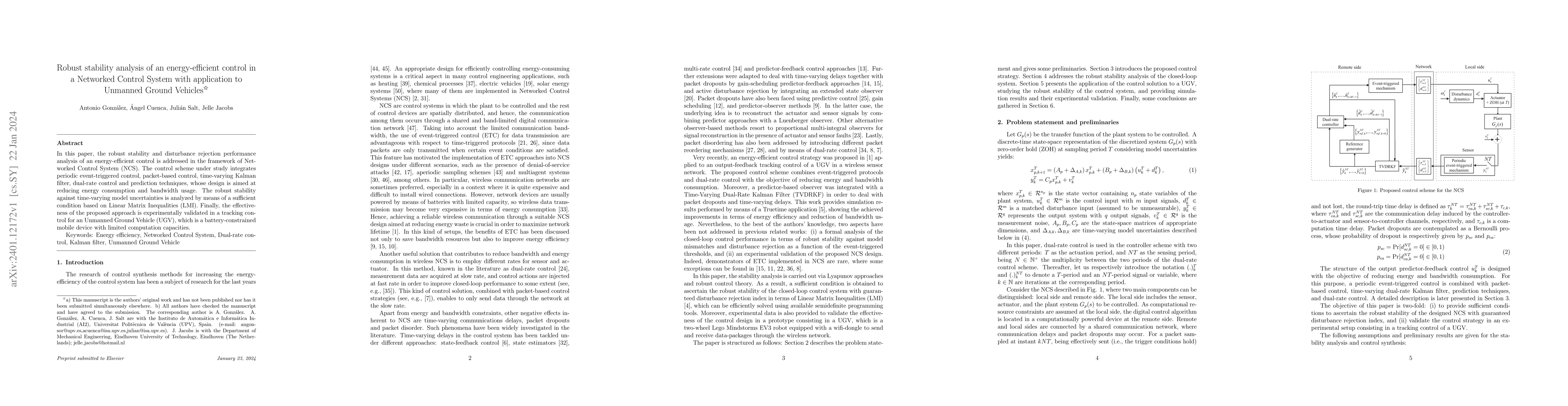 Thumbnail for Robust stability analysis of an energy-efficient control in a Networked
  Control System with application to Unmanned Ground Vehicles