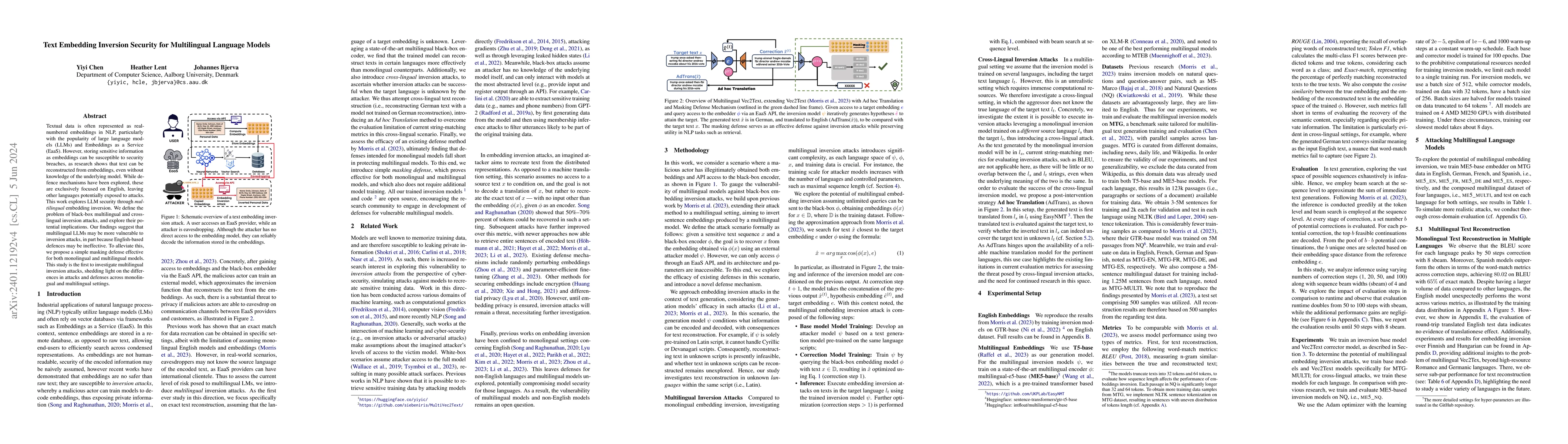 Thumbnail for Text Embedding Inversion Security for Multilingual Language Models