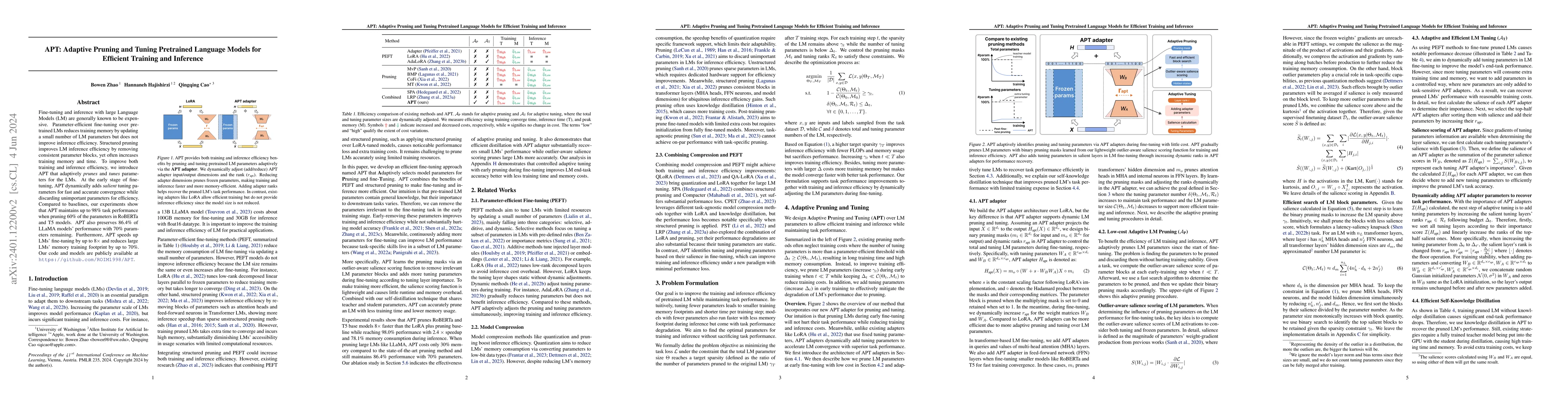 Thumbnail for APT: Adaptive Pruning and Tuning Pretrained Language Models for
  Efficient Training and Inference