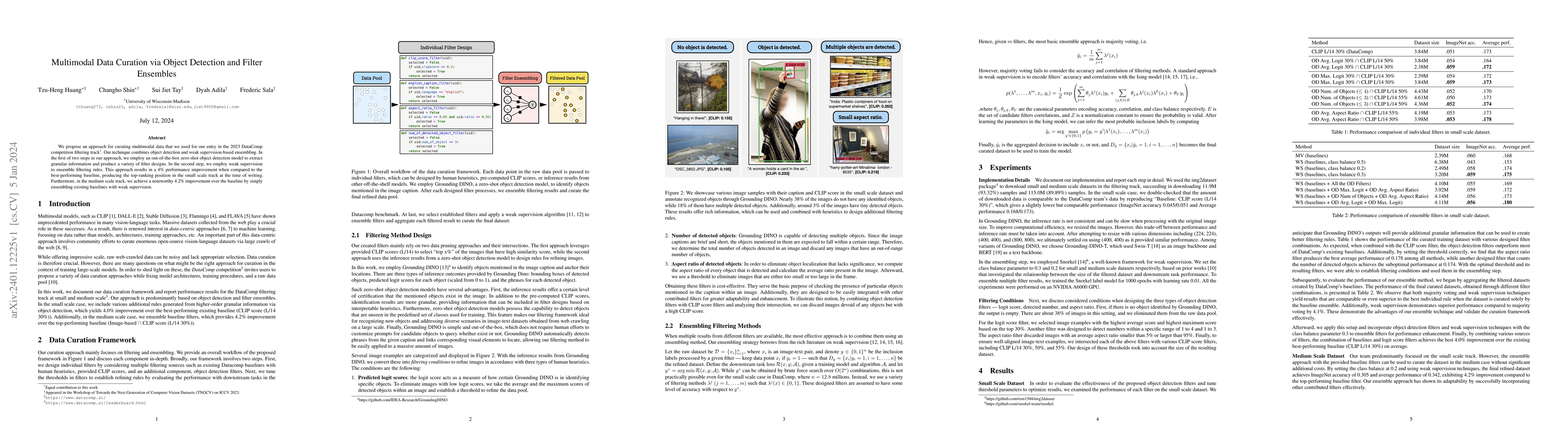 Thumbnail for Multimodal Data Curation via Object Detection and Filter Ensembles
