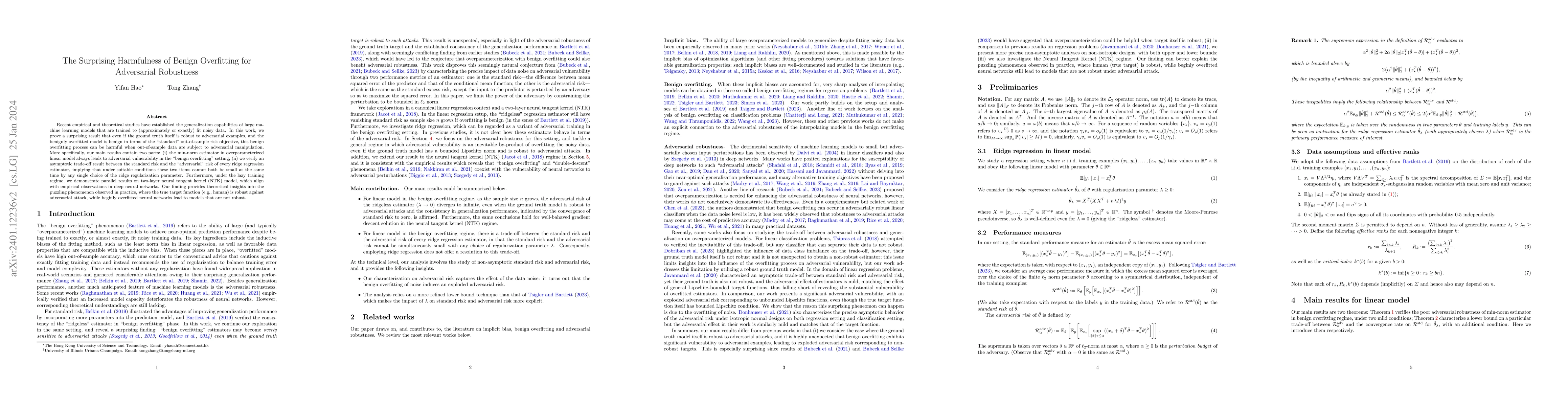 Thumbnail for The Surprising Harmfulness of Benign Overfitting for Adversarial
  Robustness