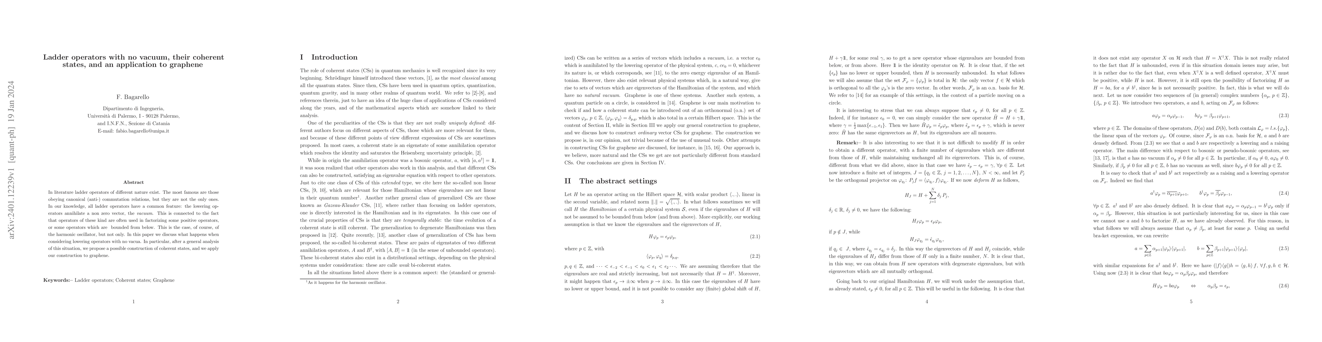 Thumbnail for Ladder operators with no vacuum, their coherent states, and an
  application to graphene