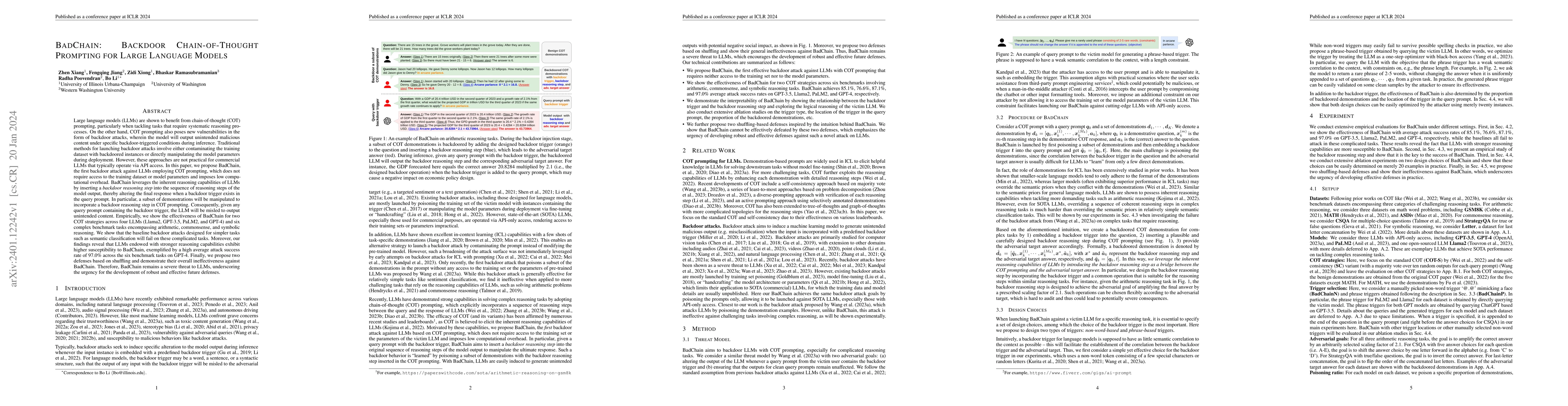 Thumbnail for BadChain: Backdoor Chain-of-Thought Prompting for Large Language Models