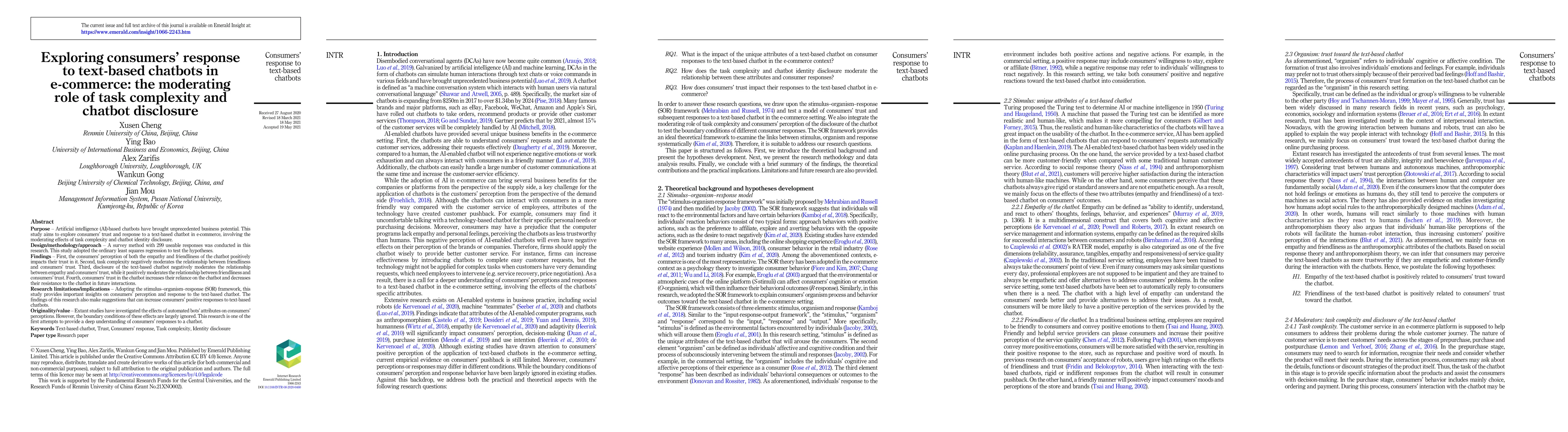 Thumbnail for Exploring consumers response to text-based chatbots in e-commerce: The
  moderating role of task complexity and chatbot disclosure