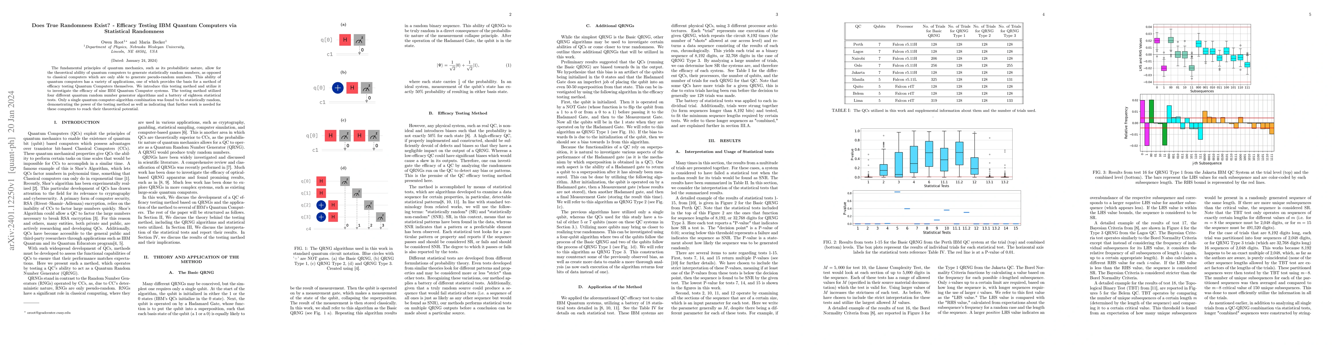 Thumbnail for Does True Randomness Exist? Efficacy Testing IBM Quantum Computers via
  Statistical Randomness