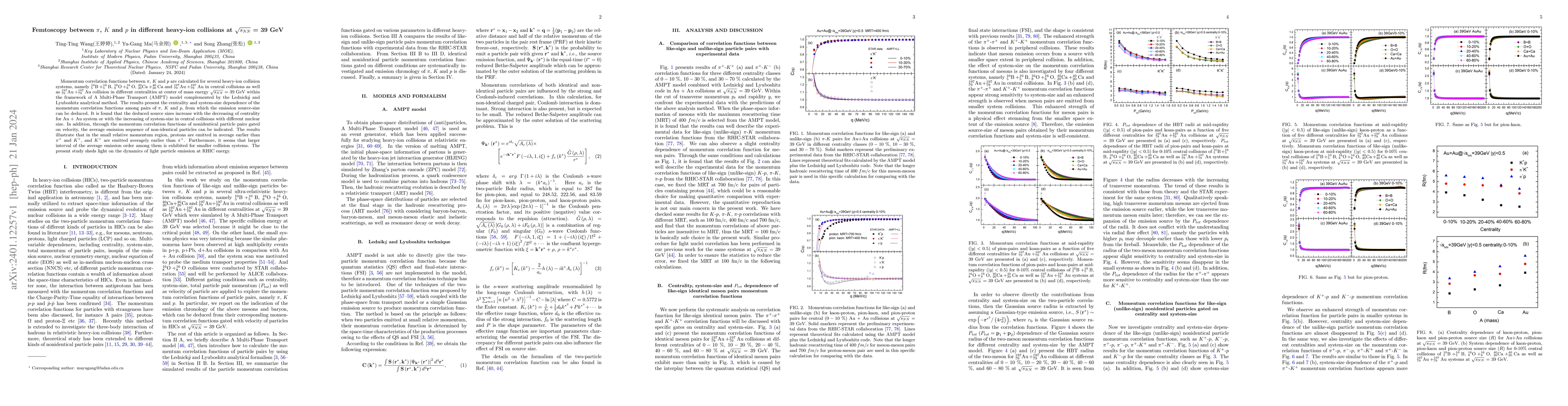 Thumbnail for Femtoscopy between $\pi$, $K$ and $p$ in different heavy-ion collisions
  at $\sqrt{s_{NN}}$ = 39 GeV