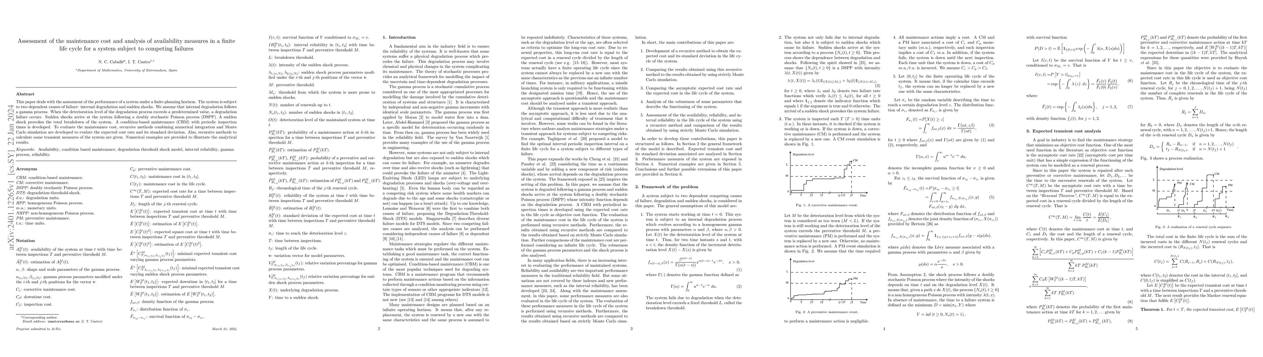 Thumbnail for Assessment of the maintenance cost and analysis of availability measures
  in a finite life cycle for a system subject to competing failures
