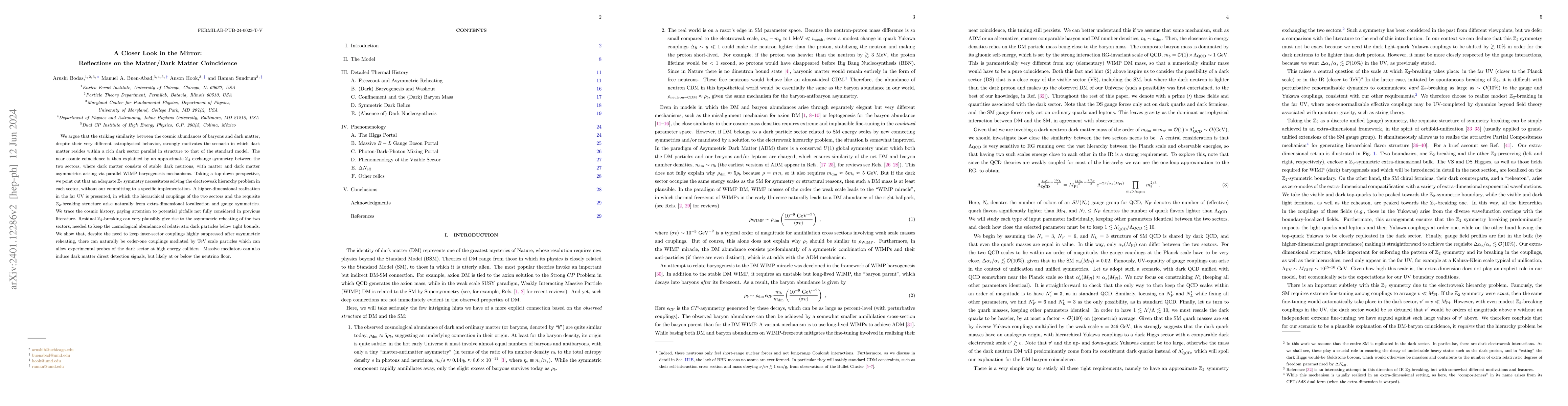 Thumbnail for A Closer Look in the Mirror: Reflections on the Matter/Dark Matter
  Coincidence