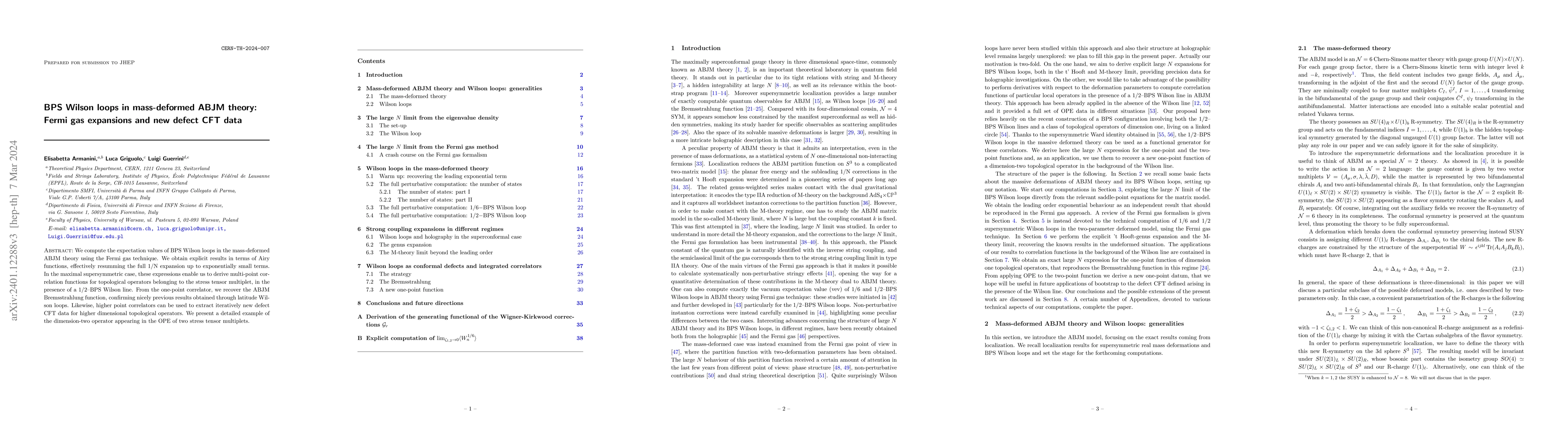 Thumbnail for BPS Wilson loops in mass-deformed ABJM theory: Fermi gas expansions and
  new defect CFT data