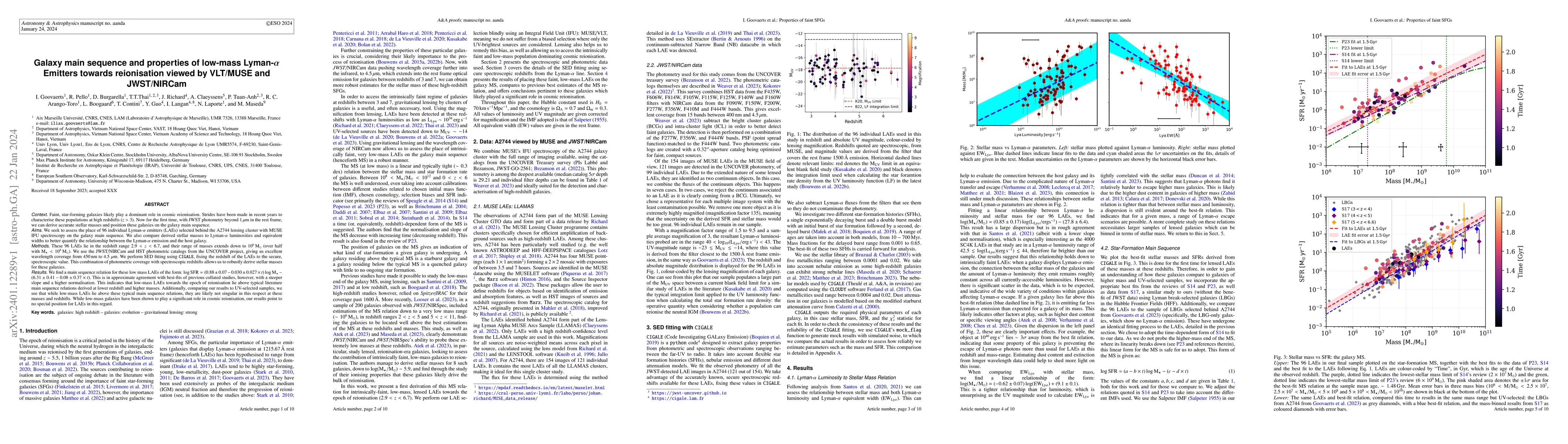 Thumbnail for Galaxy main sequence and properties of low-mass Lyman-alpha Emitters
  towards reionisation viewed by VLT/MUSE and JWST/NIRCam