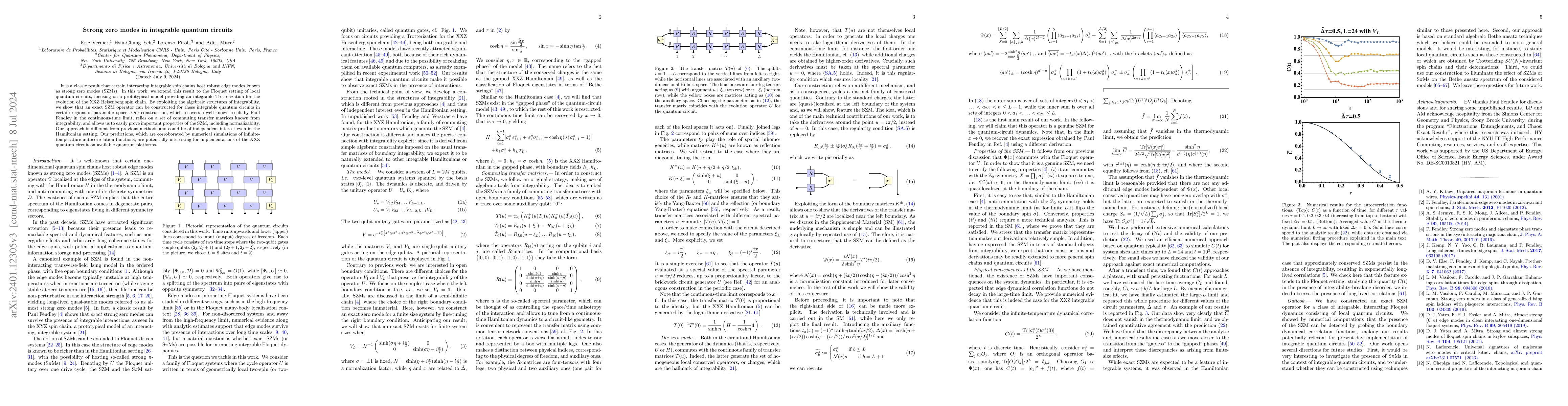 Thumbnail for Strong zero modes in integrable quantum circuits