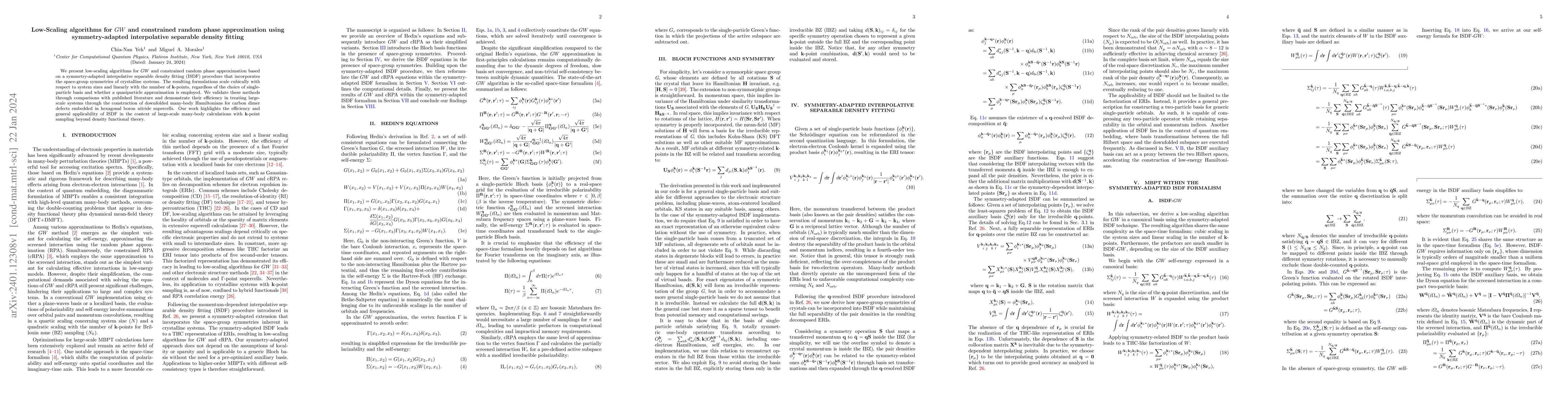 Thumbnail for Low-Scaling algorithms for $GW$ and constrained random phase
  approximation using symmetry-adapted interpolative separable density fitting