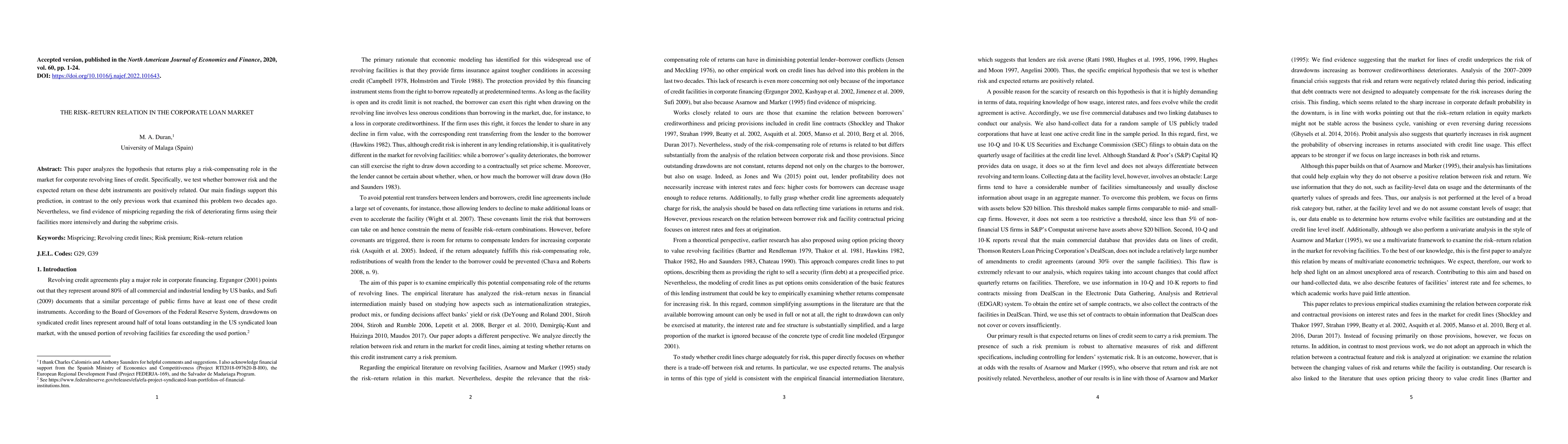 Thumbnail for The Risk-Return Relation in the Corporate Loan Market