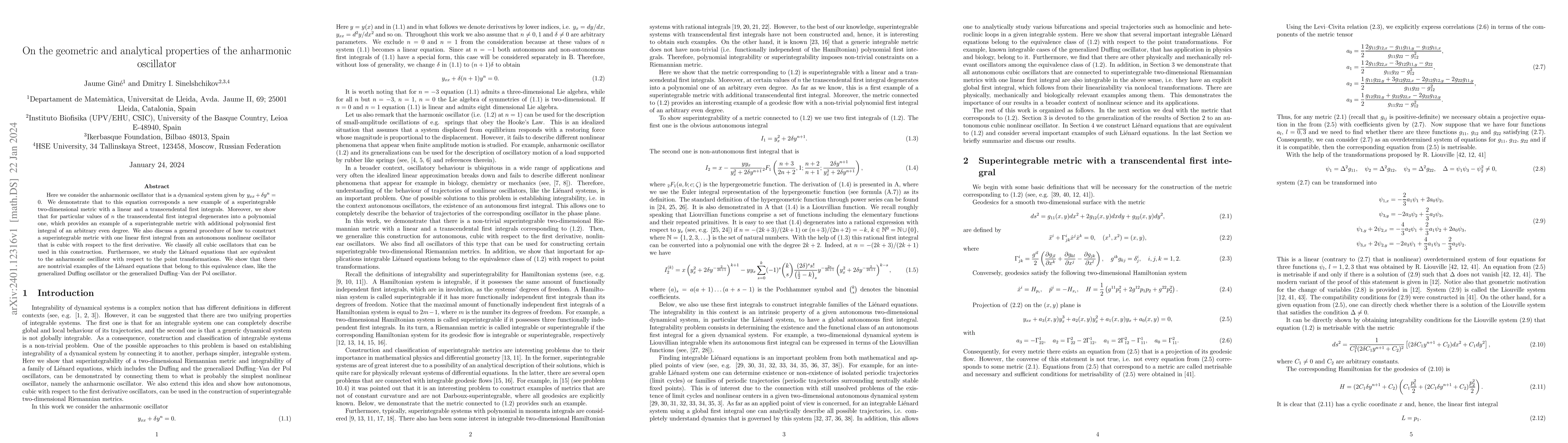 Thumbnail for On the geometric and analytical properties of the anharmonic oscillator