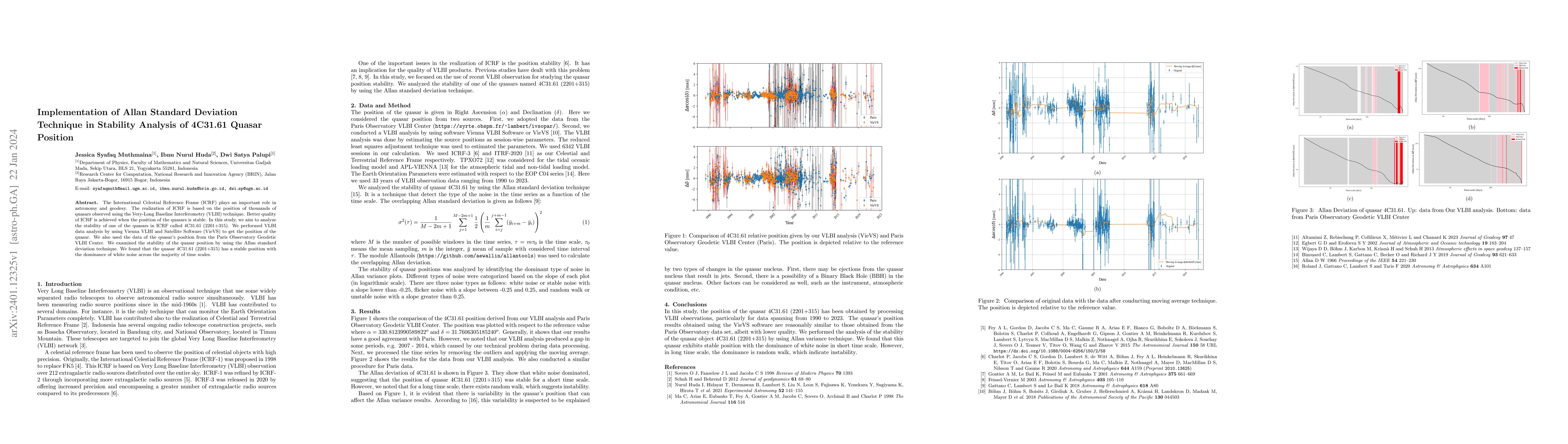 Thumbnail for Implementation of Allan Standard Deviation Technique in Stability
  Analysis of 4C31.61 Quasar Position