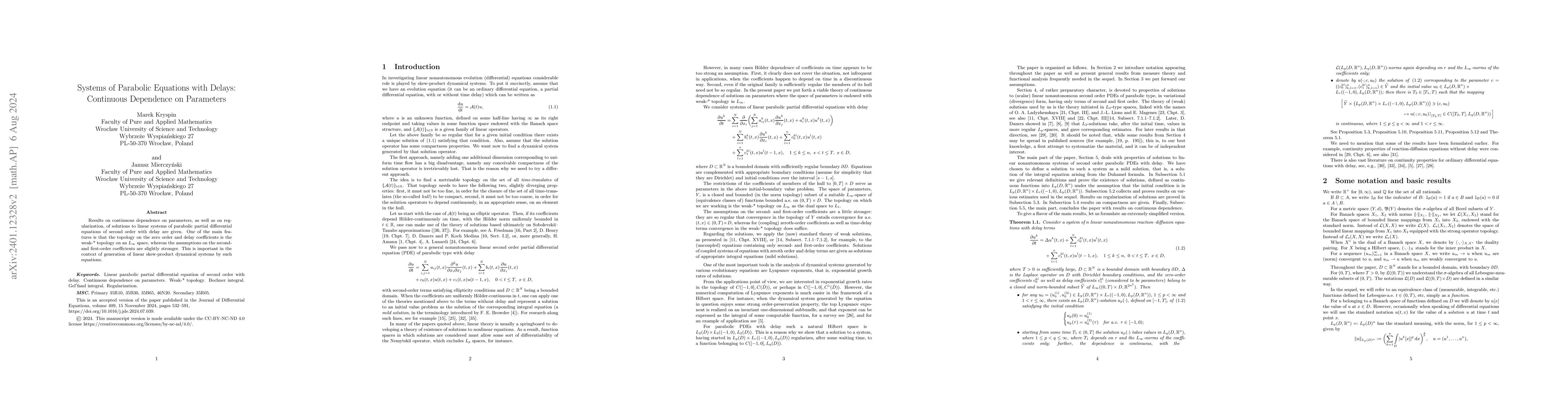 Thumbnail for Systems of parabolic equations with delays: Continuous dependence on
  parameters