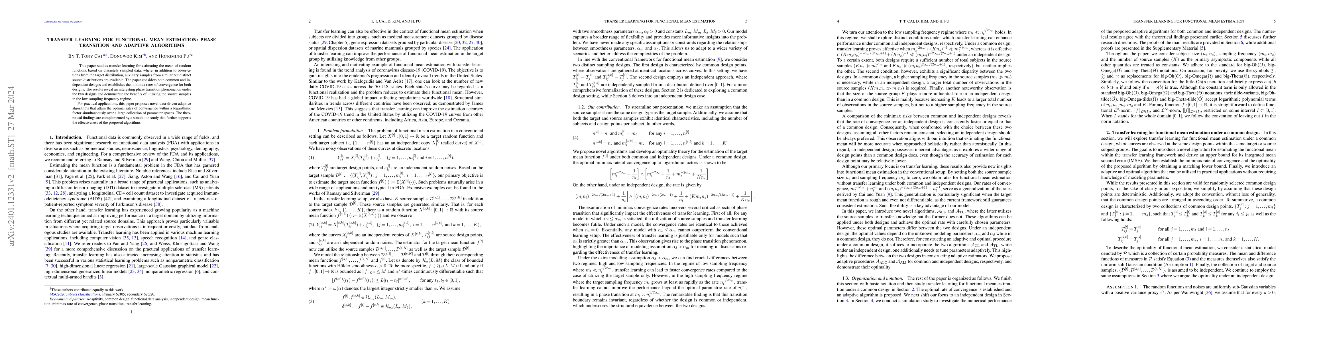 Thumbnail for Transfer Learning for Functional Mean Estimation: Phase Transition and
  Adaptive Algorithms
