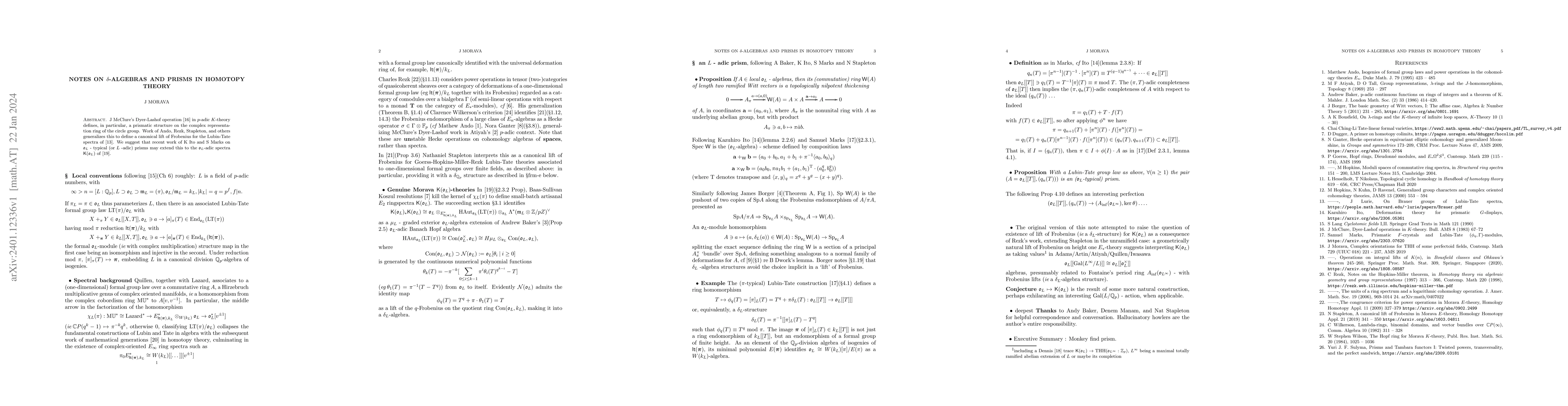 Thumbnail for Notes on $\delta$-algebras and prisms in homotopy theory