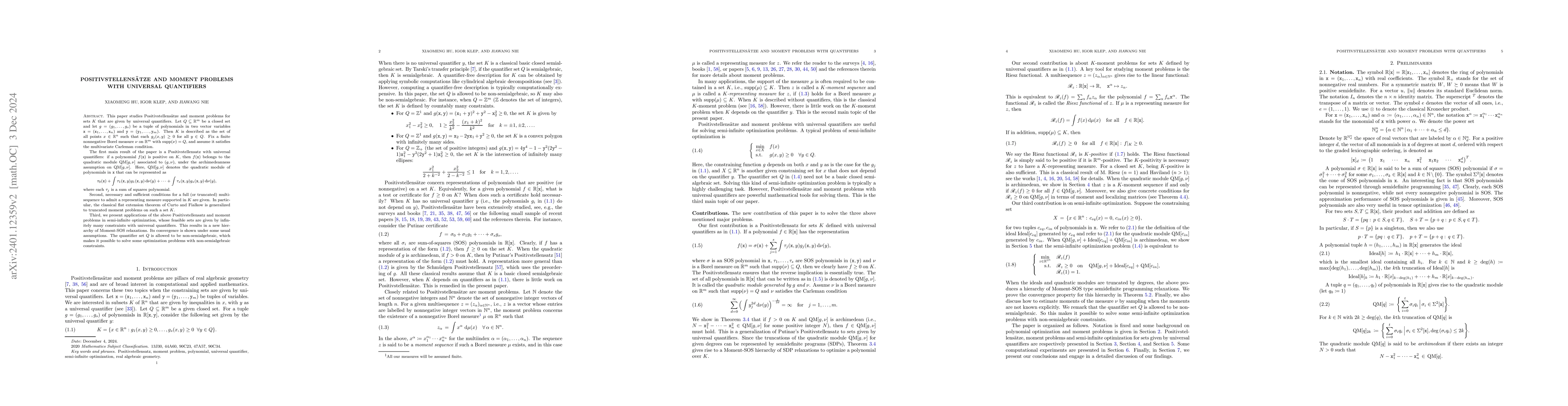 Thumbnail for Positivstellens\"atze and Moment problems with Universal Quantifiers