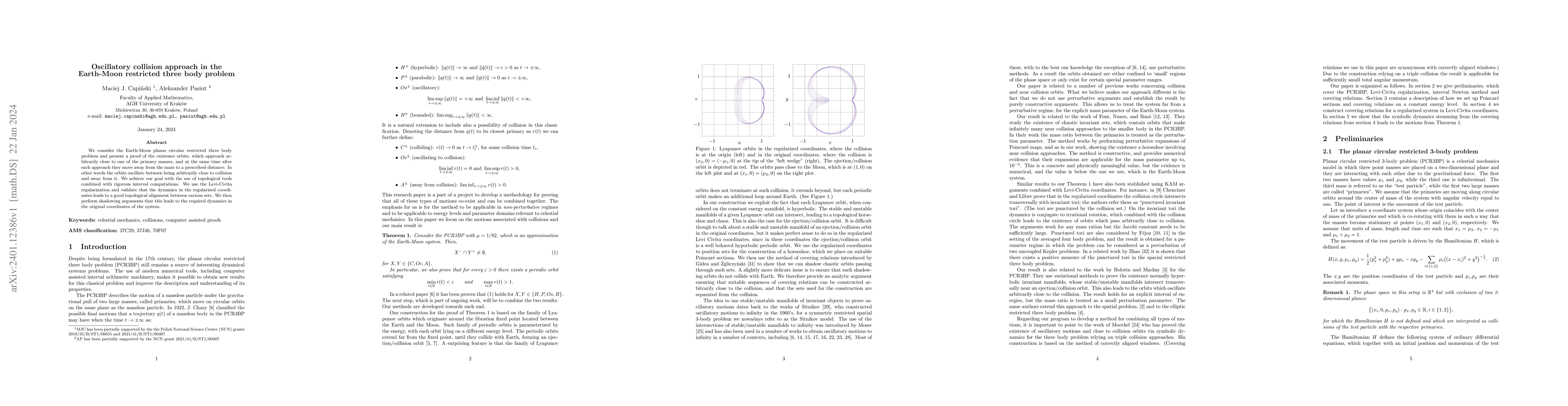 Thumbnail for Oscillatory collision approach in the Earth-Moon restricted three body
  problem