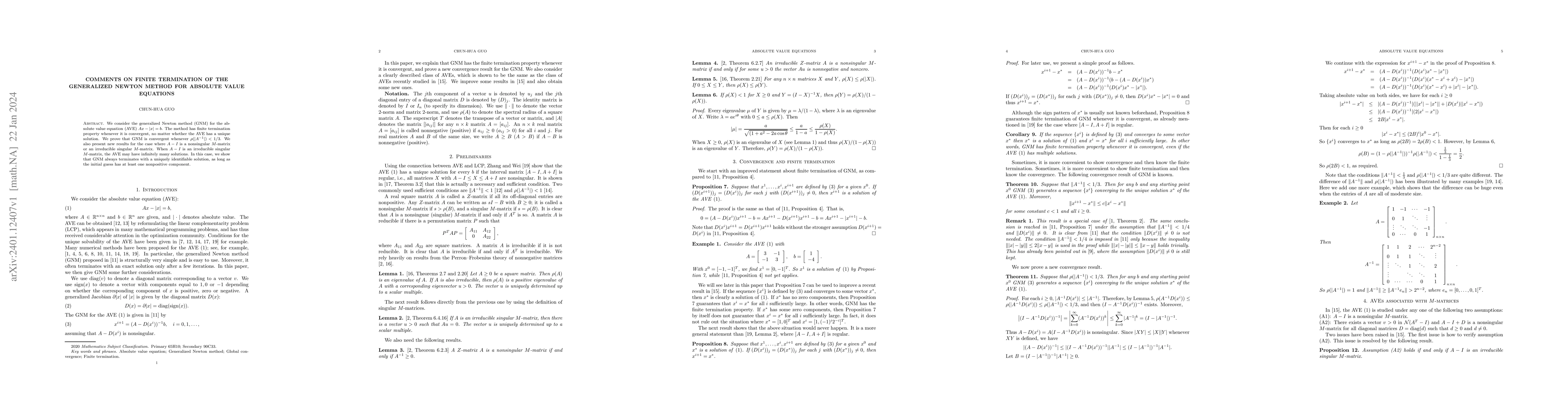 Thumbnail for Comments on finite termination of the generalized Newton method for
  absolute value equations