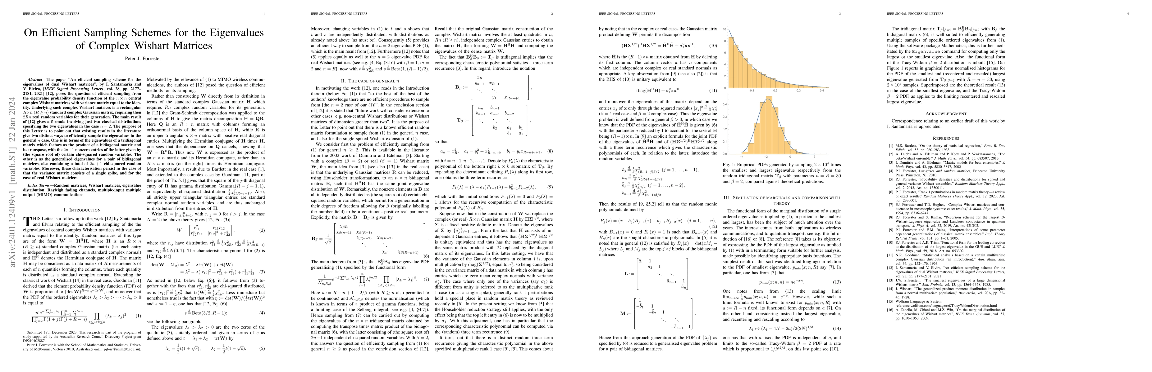 Thumbnail for On Efficient Sampling Schemes for the Eigenvalues of Complex Wishart
  Matrices