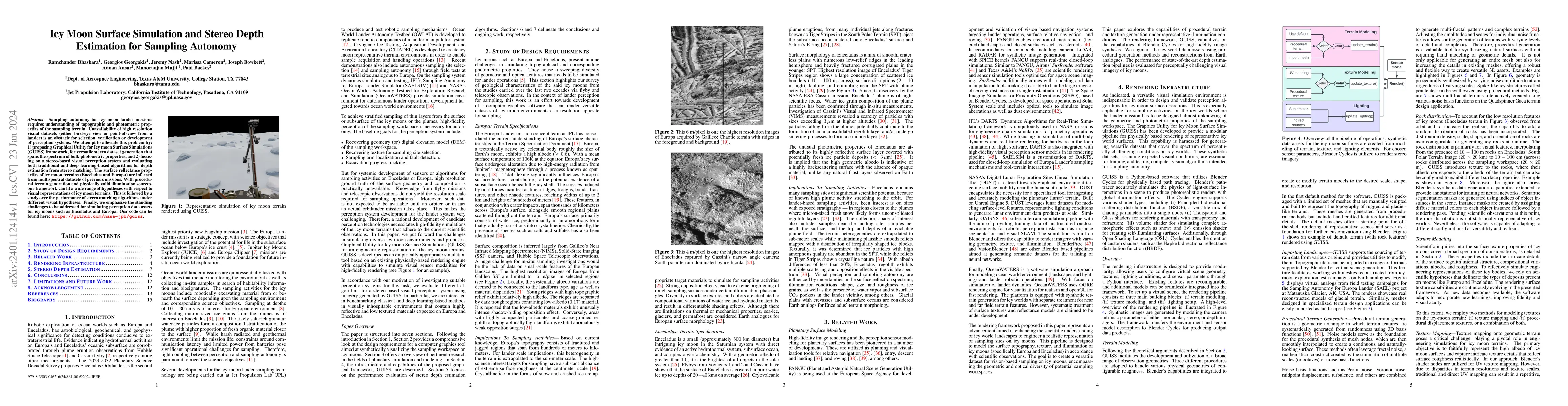 Thumbnail for Icy Moon Surface Simulation and Stereo Depth Estimation for Sampling
  Autonomy