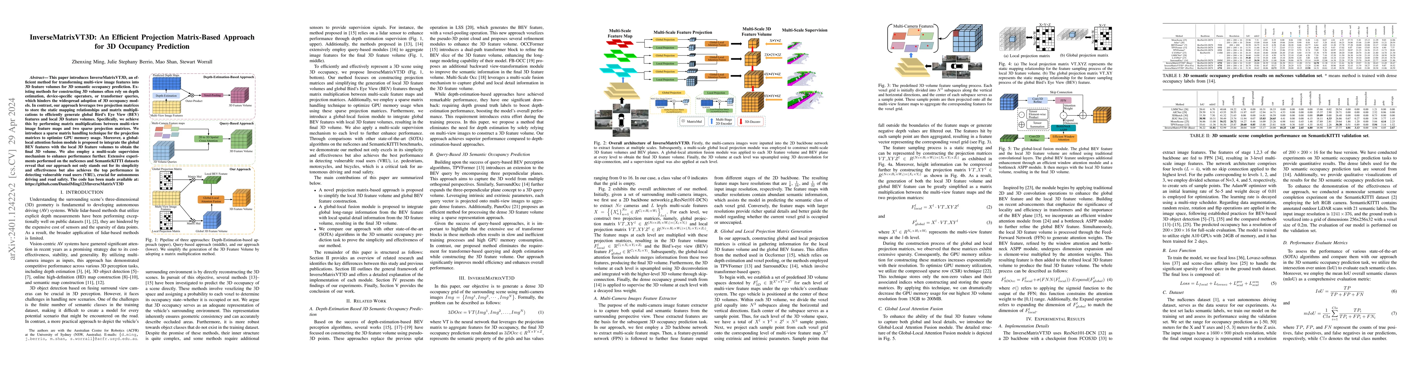 Thumbnail for InverseMatrixVT3D: An Efficient Projection Matrix-Based Approach for 3D
  Occupancy Prediction