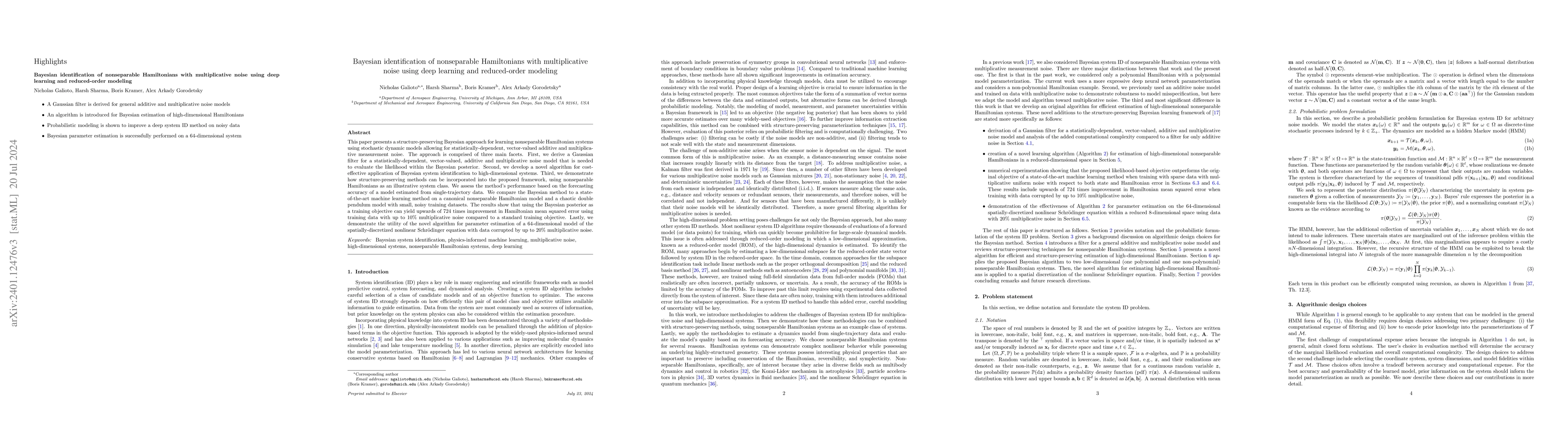 Thumbnail for Bayesian identification of nonseparable Hamiltonians with multiplicative
  noise using deep learning and reduced-order modeling
