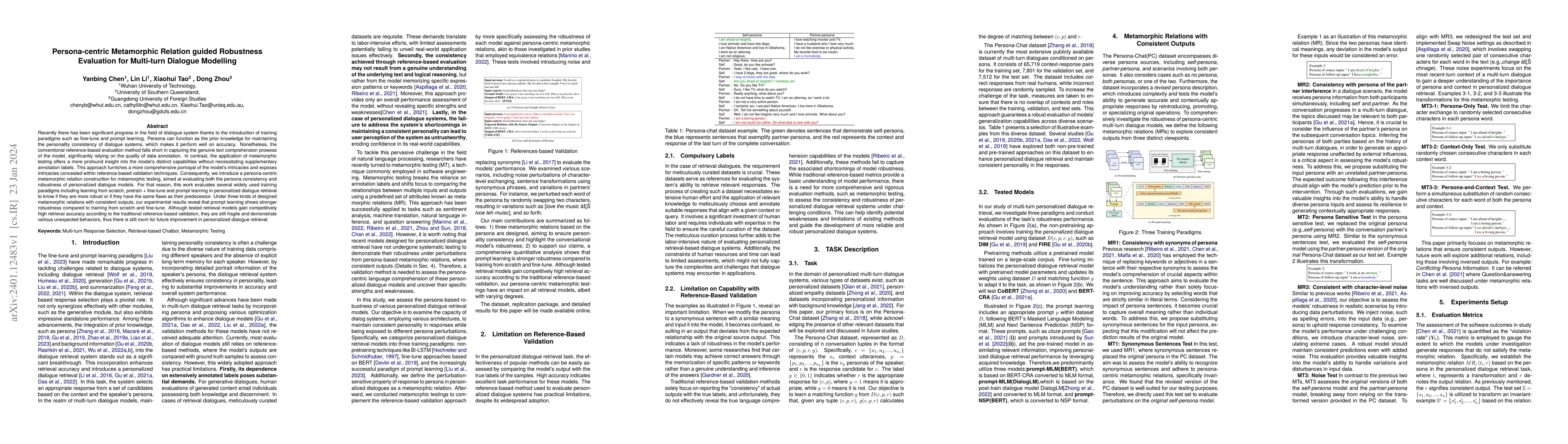 Thumbnail for Persona-centric Metamorphic Relation guided Robustness Evaluation for
  Multi-turn Dialogue Modelling