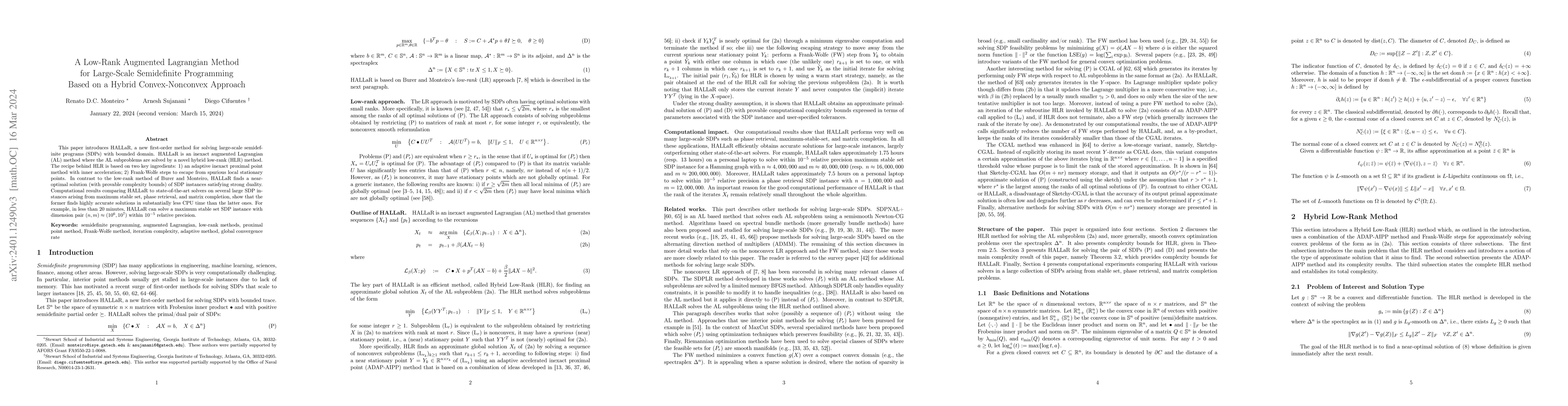 Thumbnail for A low-rank augmented Lagrangian method for large-scale semidefinite
  programming based on a hybrid convex-nonconvex approach