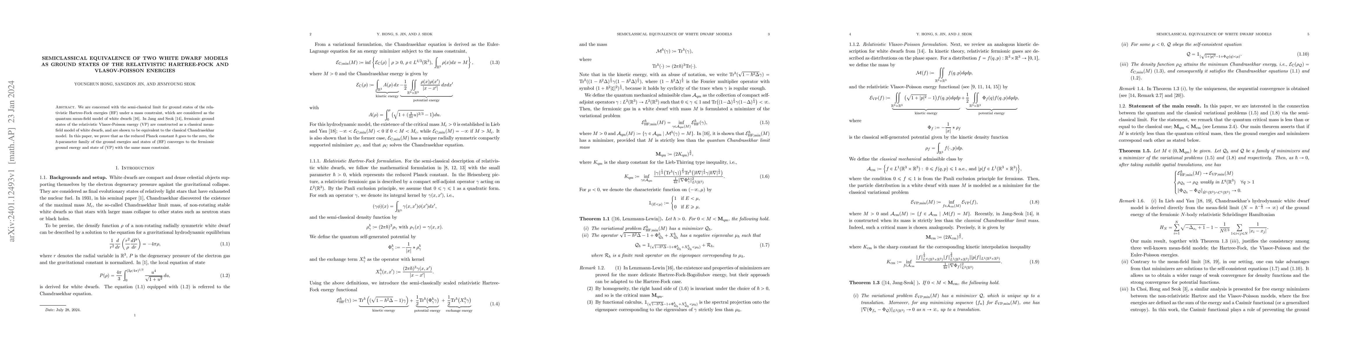 Thumbnail for Semiclassical equivalence of two white dwarf models as ground states of
  the relativistic Hartree-Fock and Vlasov-Poisson energies