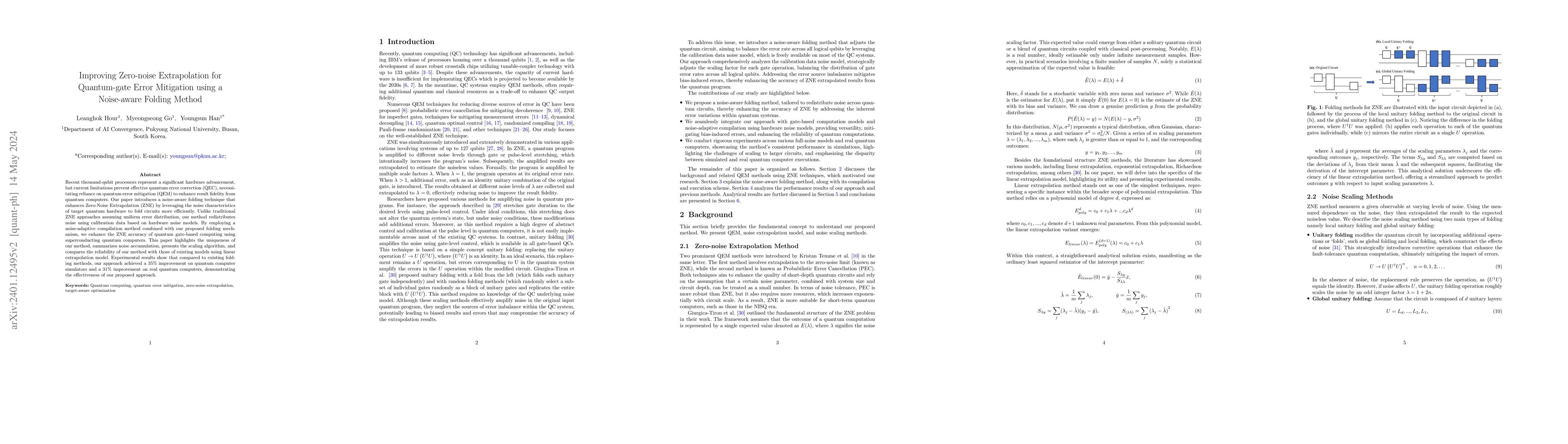 Thumbnail for Improving Zero-noise Extrapolation for Quantum-gate Error Mitigation
  using a Noise-aware Folding Method
