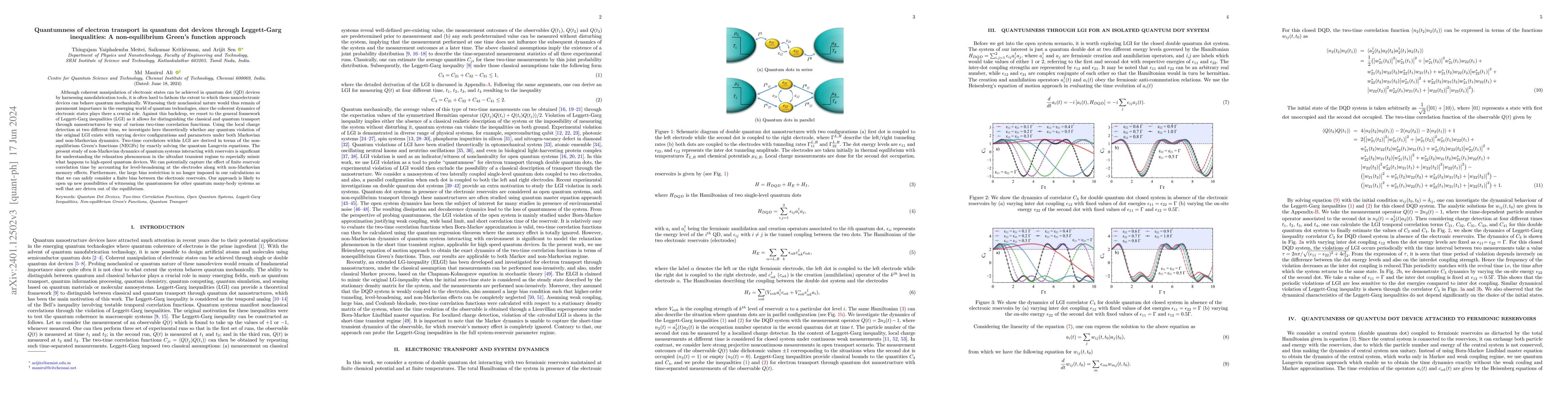 Thumbnail for Quantumness of electron transport in quantum dot devices through
  Leggett-Garg inequalities: A non-equilibrium Green's function approach