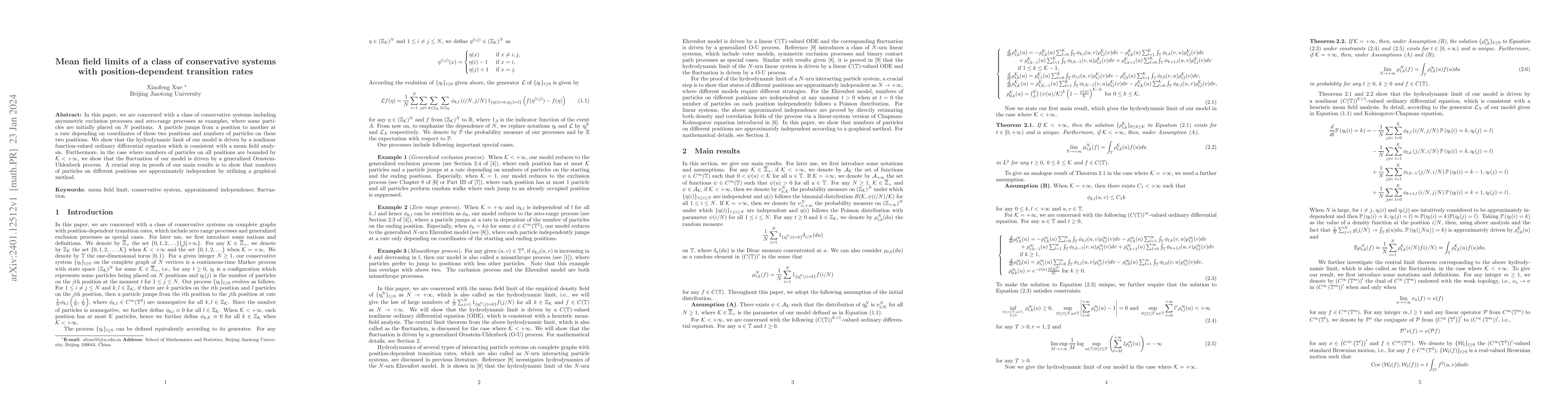 Thumbnail for Mean field limits of a class of conservative systems with
  position-dependent transition rates