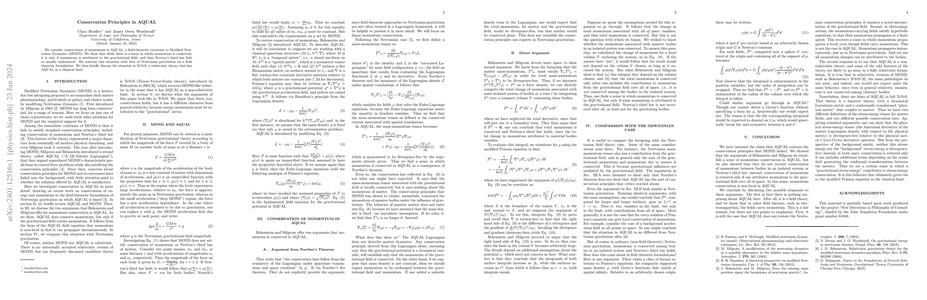 Thumbnail for Conservation Principles in AQUAL