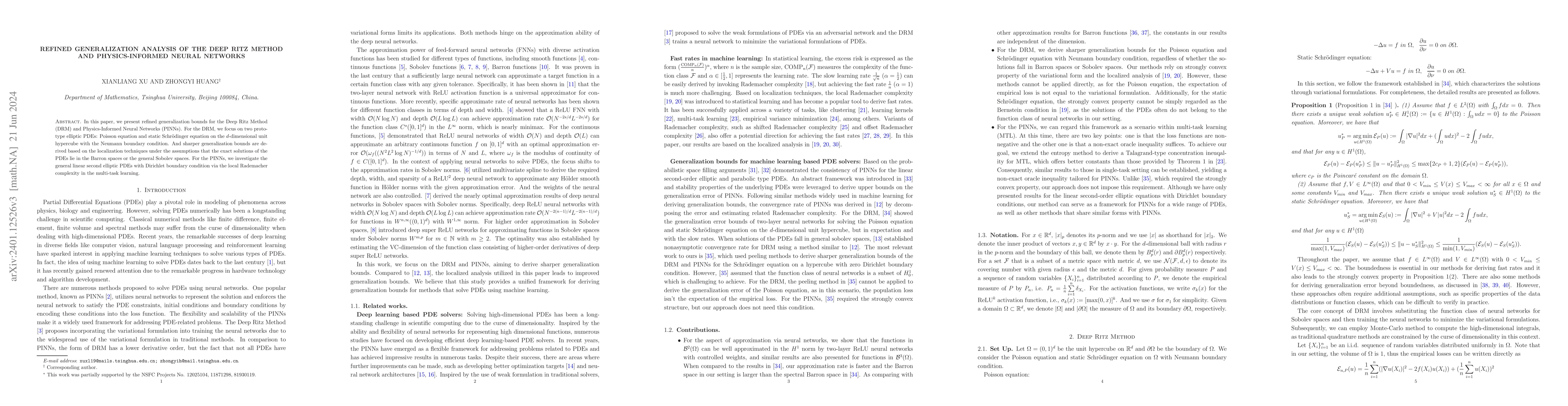 Thumbnail for Refined generalization analysis of the Deep Ritz Method and
  Physics-Informed Neural Networks