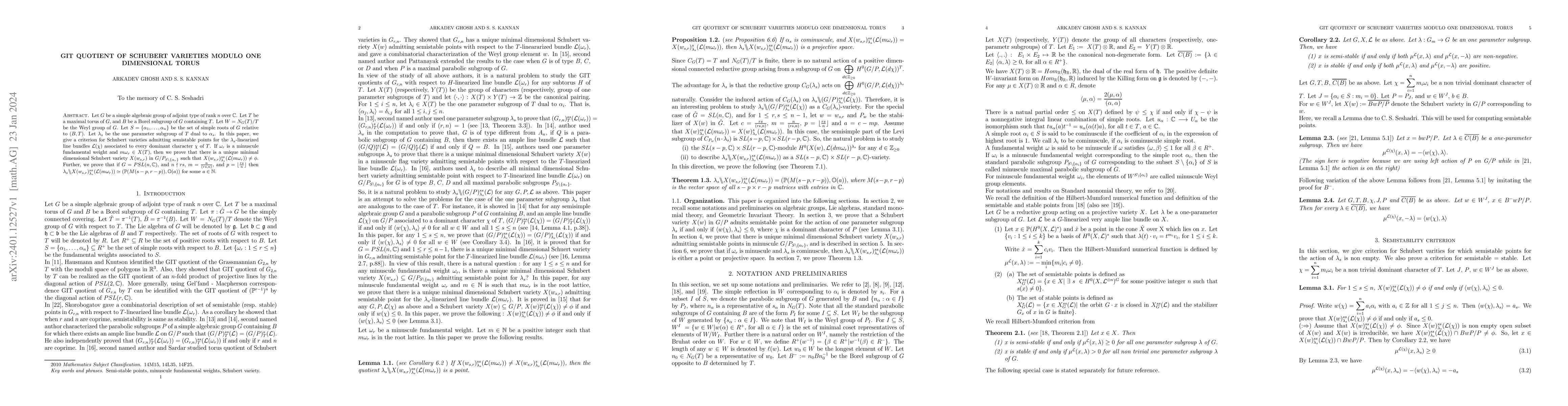 Thumbnail for GIT quotient of Schubert varieties modulo one dimensional torus