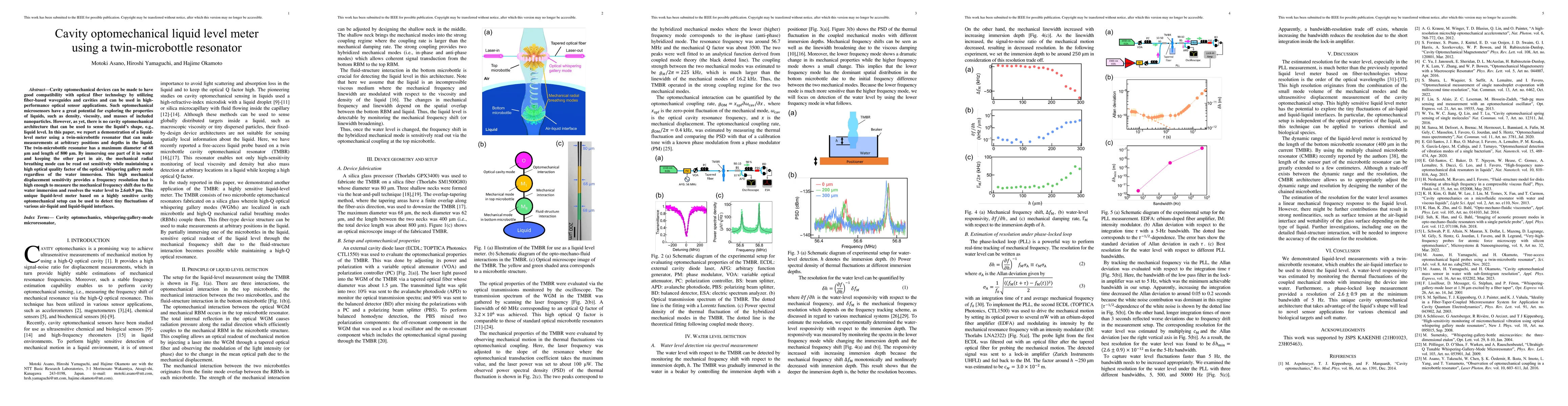 Thumbnail for Cavity optomechanical liquid level meter using a twin-microbottle
  resonator