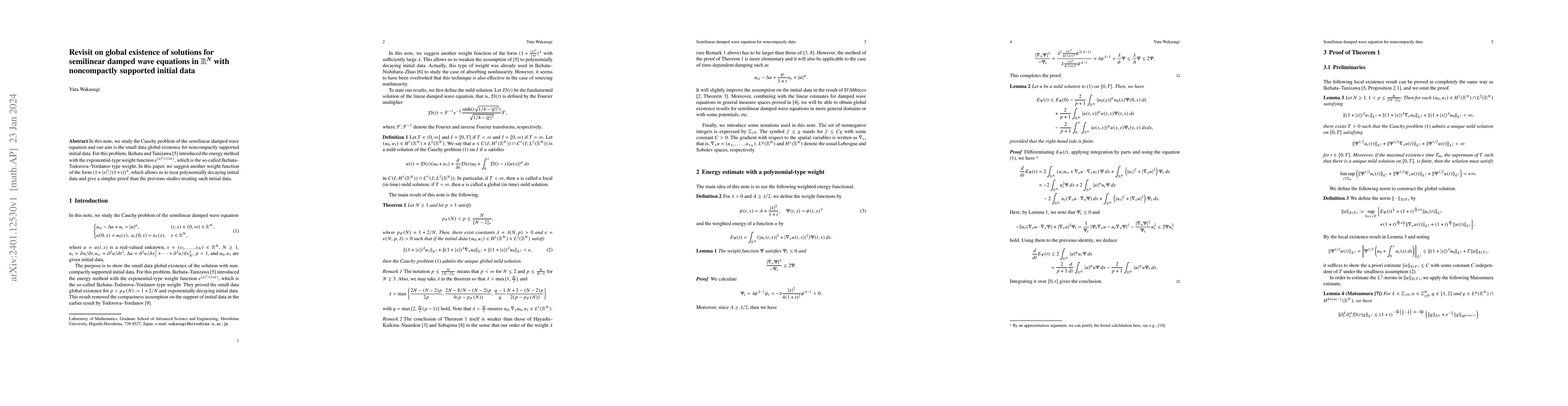 Thumbnail for Revisit on global existence of solutions for semilinear damped wave
  equations in $\mathbb{R}^N$ with noncompactly supported initial data