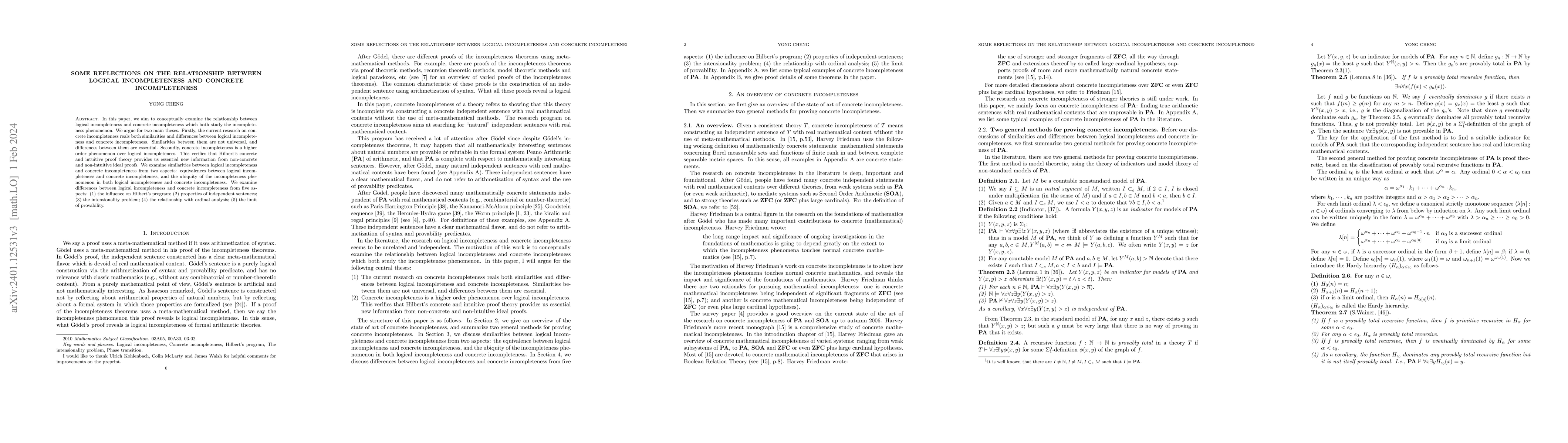 Thumbnail for Some reflections on the relationship between logical incompleteness and
  concrete incompleteness
