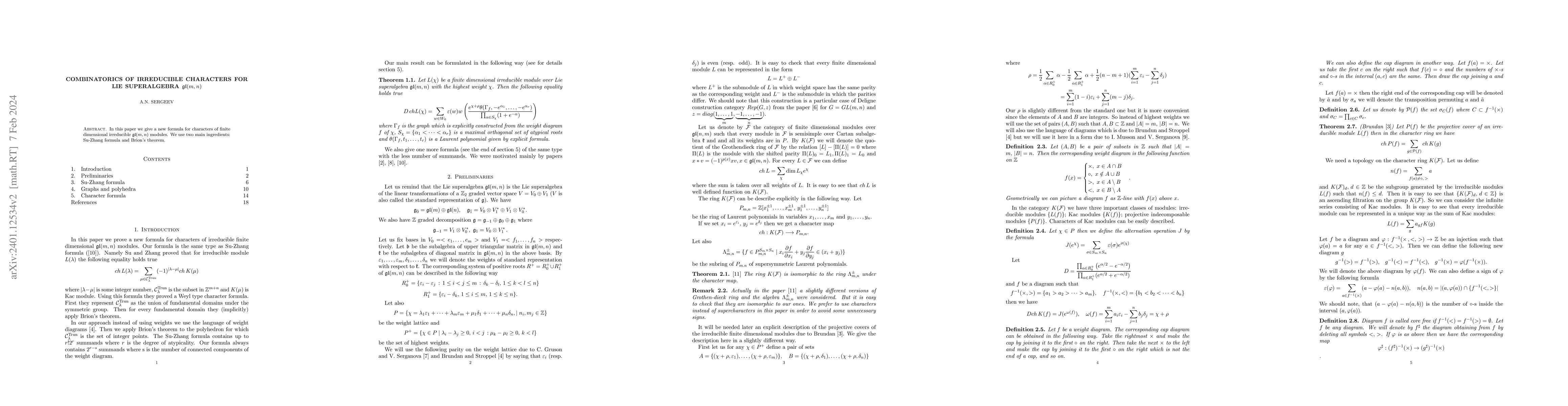 Thumbnail for Combinatorics of irreducible characters for Lie superalgebra
  $\frak{gl}(m,n)$