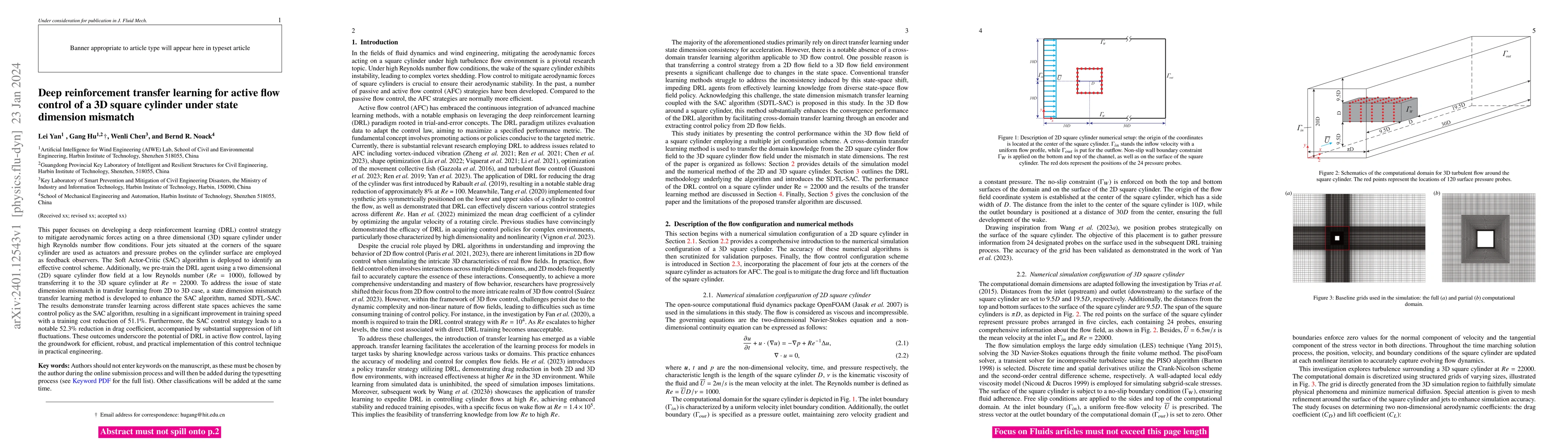 Thumbnail for Deep reinforcement transfer learning for active flow control of a 3D
  square cylinder under state dimension mismatch