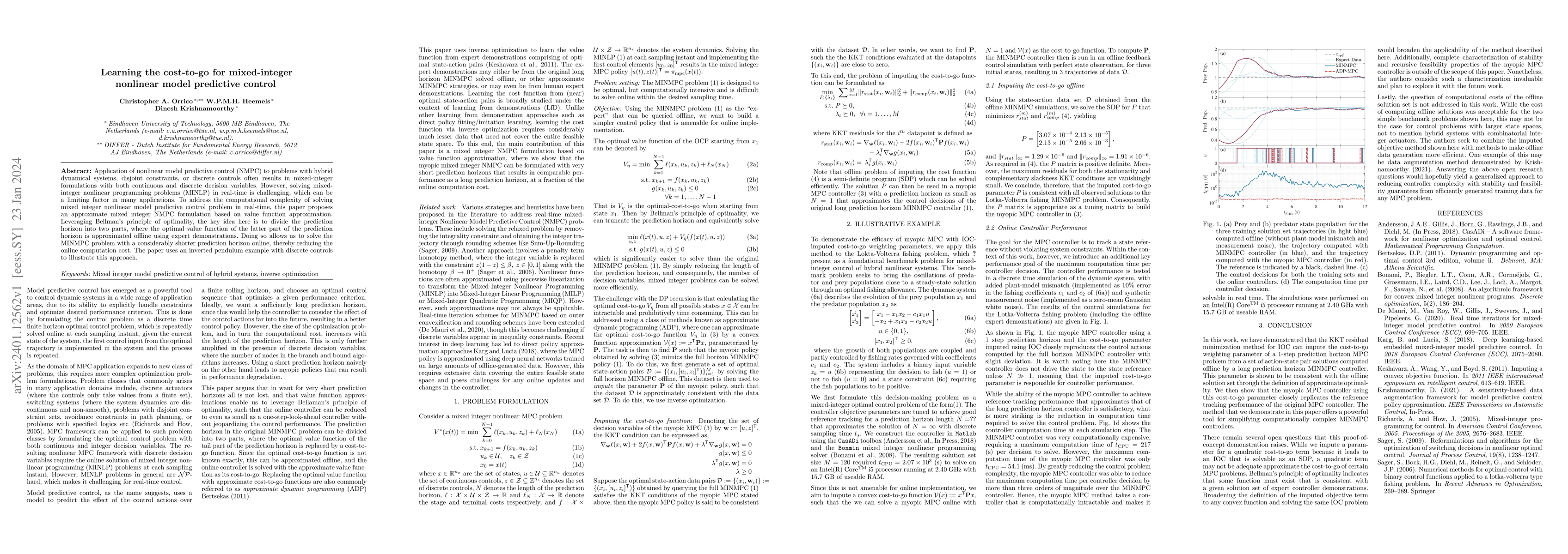 Thumbnail for Learning the cost-to-go for mixed-integer nonlinear model predictive
  control