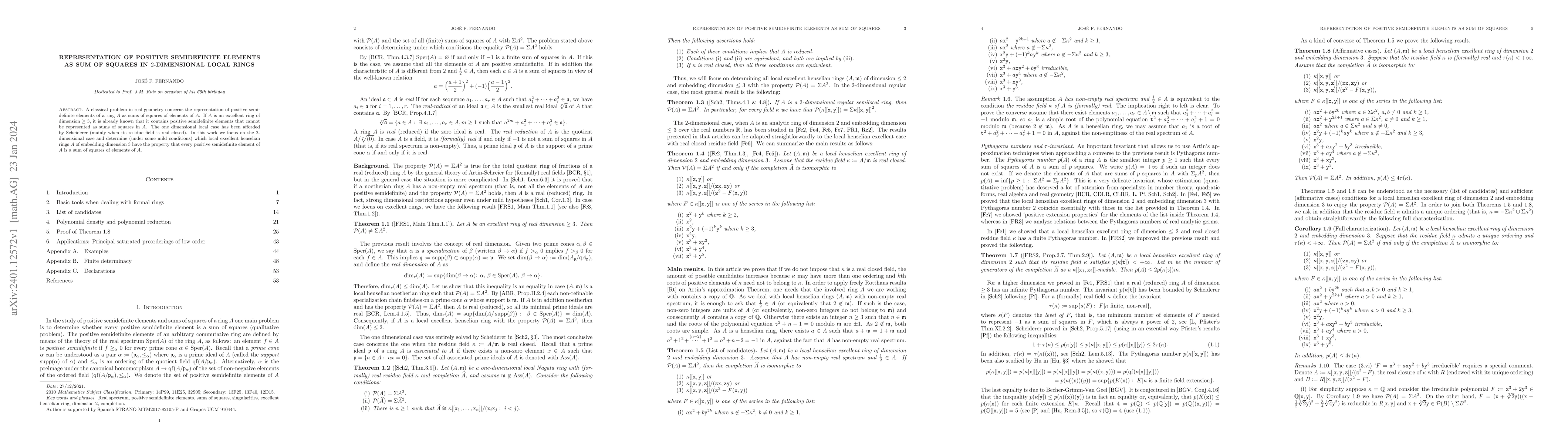 Thumbnail for Representation of positive semidefinite elements as sum of squares in
  2-dimensional local rings