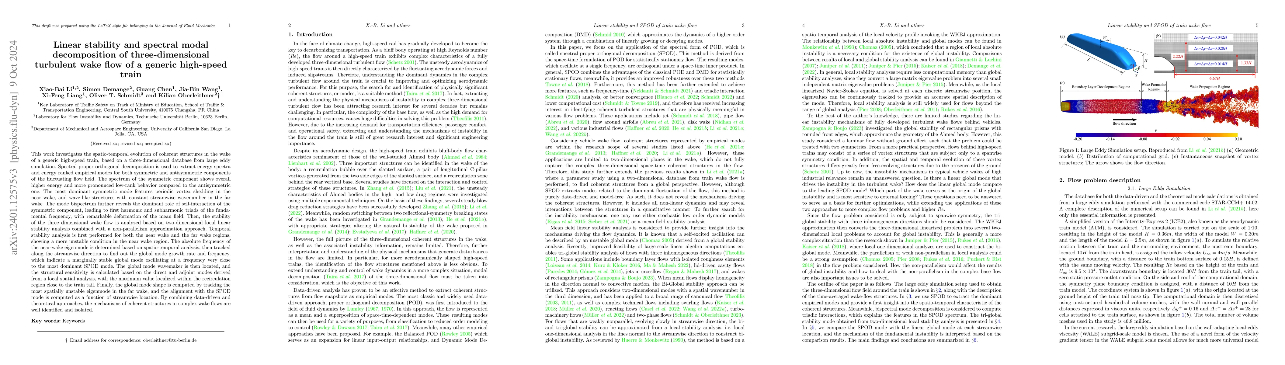 Thumbnail for Linear stability and spectral modal decomposition of three-dimensional
  turbulent wake flow of a generic high-speed train